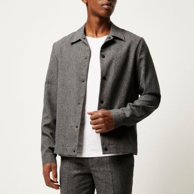 Grey melange popper harrington jacket